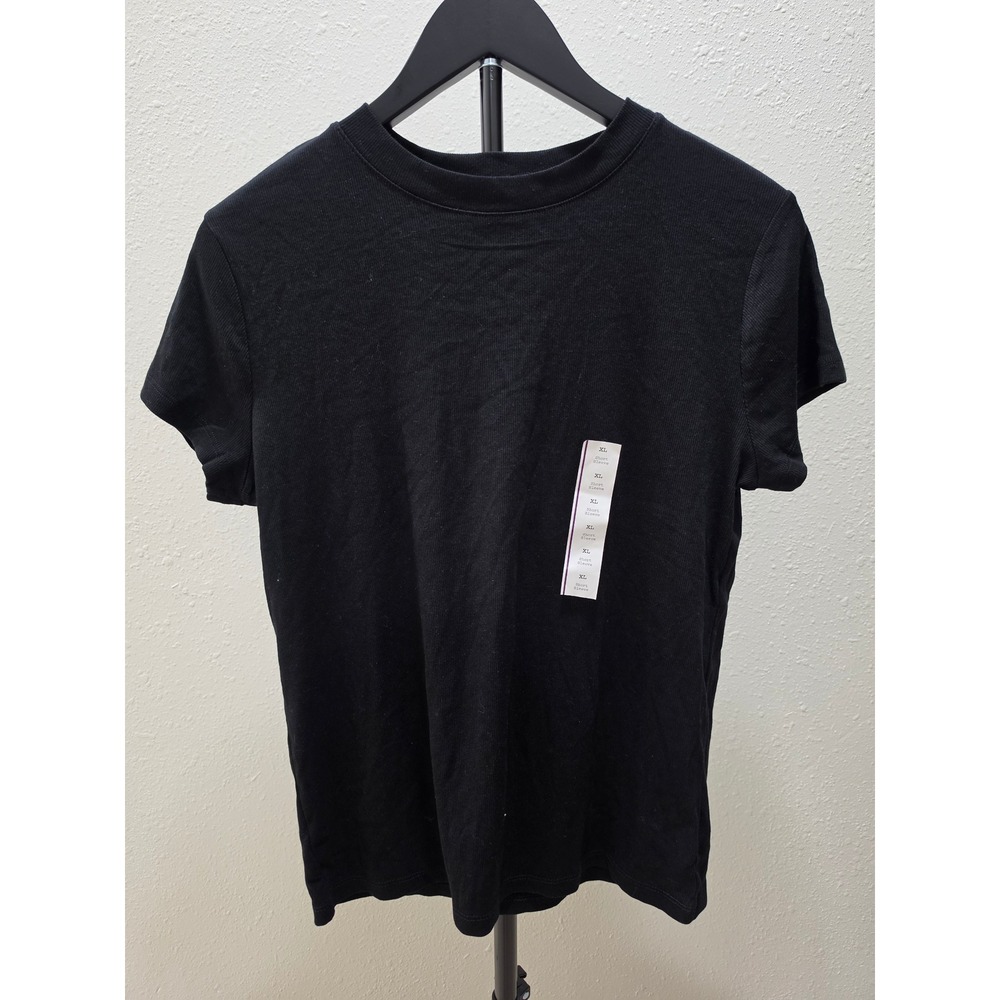A New Day Womens Ribbed Short Sleeve Crew Neck T-Shirt Black XL NWT